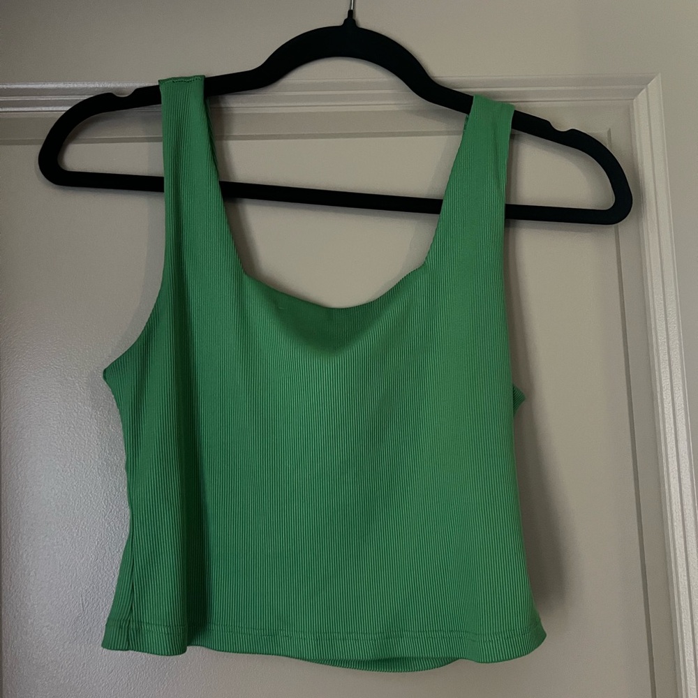 Green Sleeveless Ribbed Women's Top